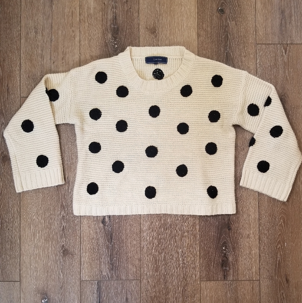 Cream polka dot boxy knit sweater